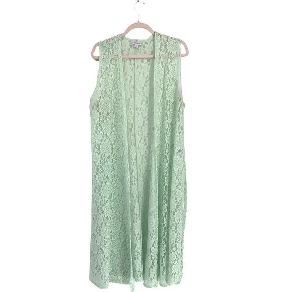 Lularoe Mint Green Joy Lace Maxi Open Front Cardigan Duster Large‎ - Picture 1 of 6